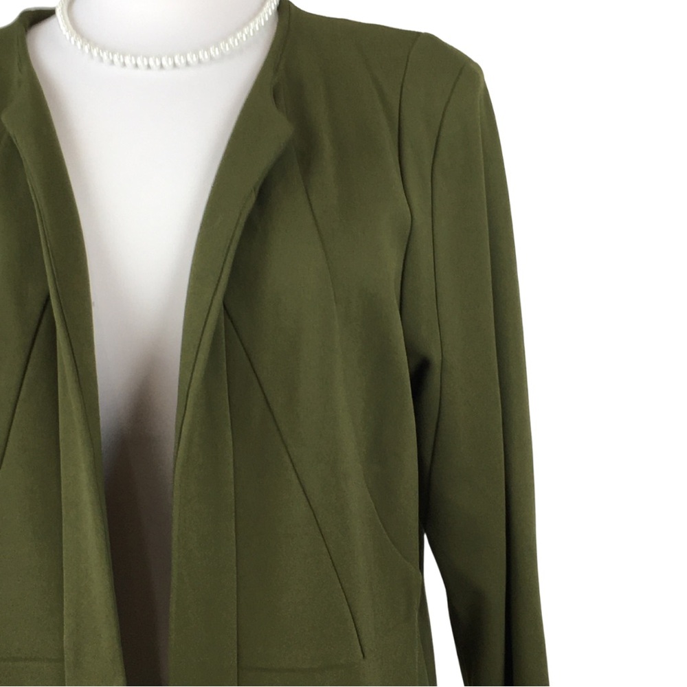 Versona Army Green Open Collarless Ponte Waist Length Blazer size XX-Large - Picture 6 of 14